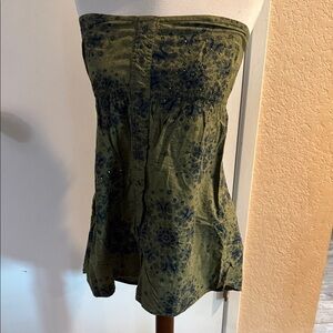 Mudd Olive Navy Blue Paisley Strapless Tube Top Embellished Tunic Medium